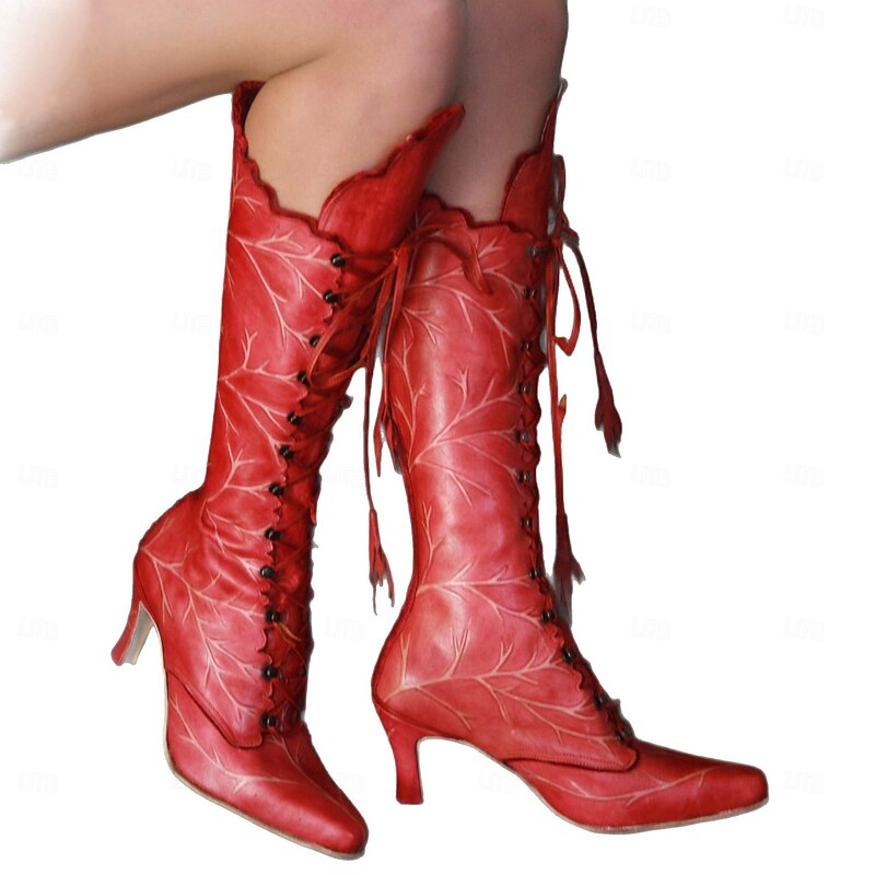 Vintage Medieval Renaissance Shoes Knee High Boots Flat Jazz Boots Fairy Ranger Elven Fancy Dress Women's Celtic Pirate Fantasy Halloween Carnival Masquerade Casual Daily LARP Ren Faire Adults' Shoes3