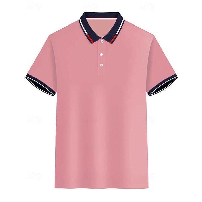 Men's Golf Shirt Golf Polos Shirts Casual Sports Lapel Short Sleeve Basic Modern Color Block Patchwork Buttons Summer Regular Fit Lake blue Wine Denim Blue Black White Pink Golf Shirt2