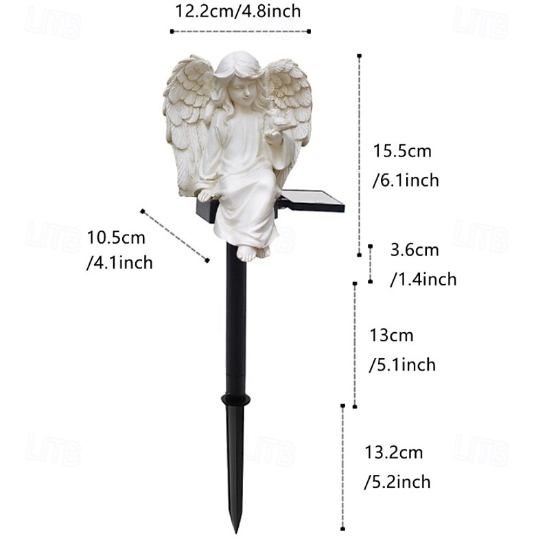 1 Pc outdoor solar long hair winged angel ornament lamp angel sculpture ground insertion lamp garden courtyard balcony potted plant decoration lights3