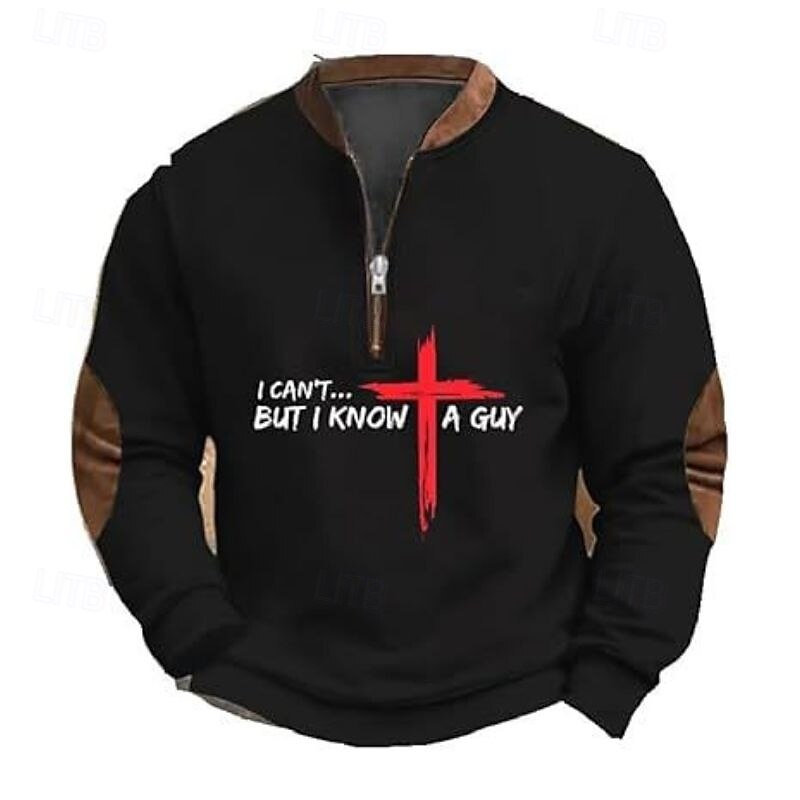 Men's Sweatshirt Quarter Zip Sweatshirt Black White Red Brown Gray Half Zip Color Block Cross Half Zip Print Sports & Outdoor Daily Holiday Polyester Vintage Streetwear Casual Fall & Winter Clothing4