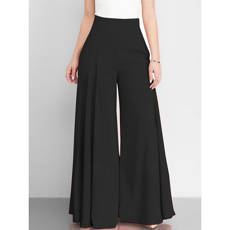 Women's Wide Leg Chinos Vintage Fashion Basic Full Length High Waist Plain Elastic Waistband Comfy Soft Comfortable Micro-elastic Outdoor Vacation Office Black Pink Khaki Gray Summer Spring Loose Fit3