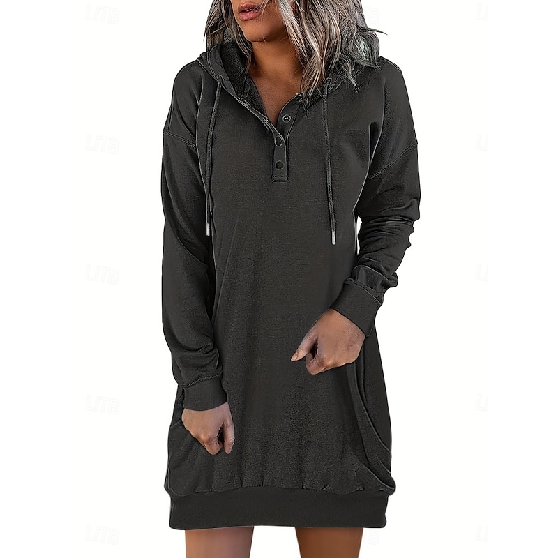 Women's Hoodie Dress Mini Dress Shift Dress Casual Daily Loose Fit Graphic Long Sleeve Hooded Black White Pink Wine Spring Fall Winter