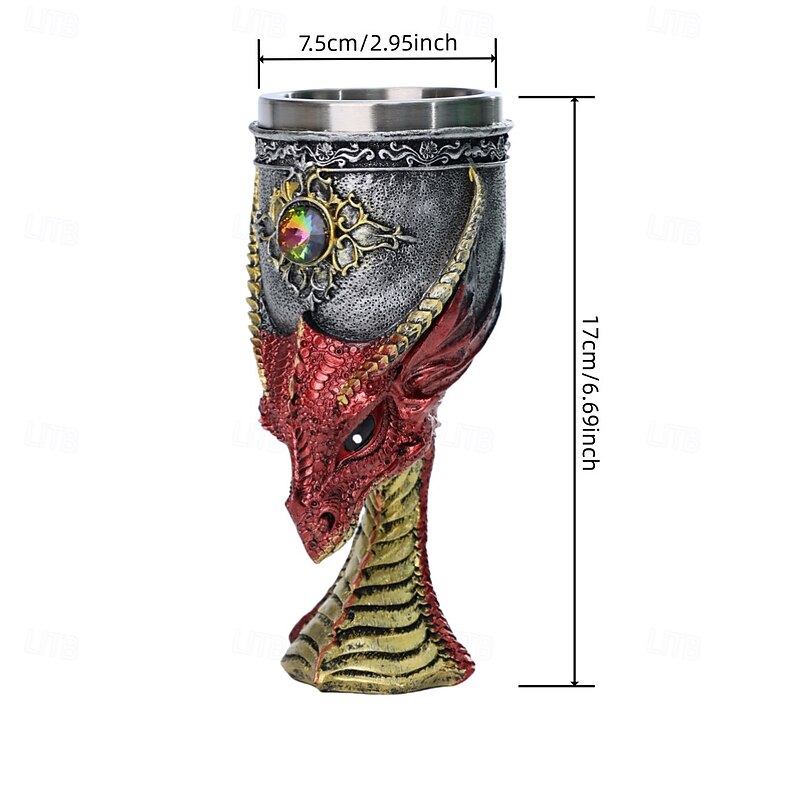 Vintage Medieval Wine Glass with 3D Dragon Head Design, Western Mythical Dragon Goblet, Stainless Steel Red Wine Goblet, Fantasy Style2