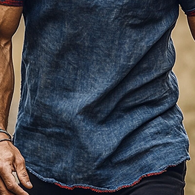 Men's T Shirt Henley Shirt Tee Short Sleeve Shirt Short Sleeve Henley Summer American Flag Fashion Designer Basic Print Vacation Street Going out Blue Top Tee for Men3