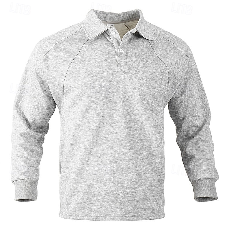 Men's Polo Sweatshirt Button Up Hoodie Black White Green Khaki Gray Lapel Plain Patchwork Sports & Outdoor Casual Daily Streetwear Cool Designer Spring &  Fall Clothing Apparel Hoodies Sweatshirts4