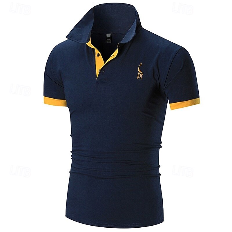 Men's Cotton Polo Shirt Golf Shirt Casual Sports Lapel Ribbed Polo Collar Short Sleeve Fashion Basic Plain Classic Summer Spring Slim Fit Black White Yellow Navy Blue Cotton Polo Shirt3