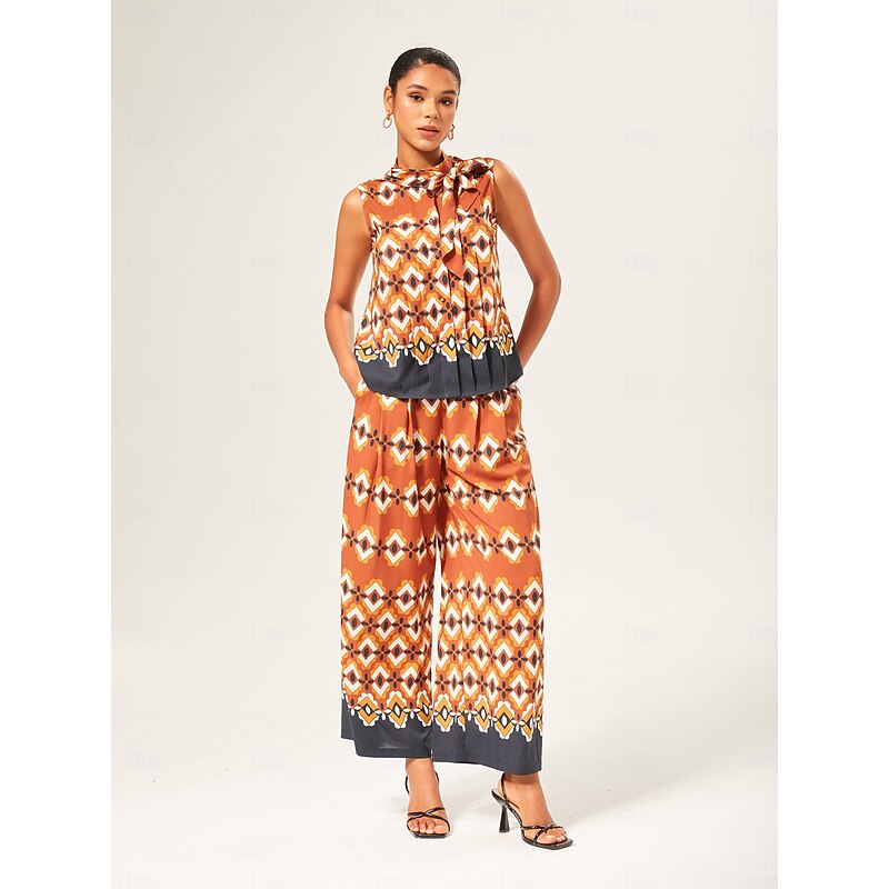 Geometric Rayon Bow-Tie Sleeveless Top4