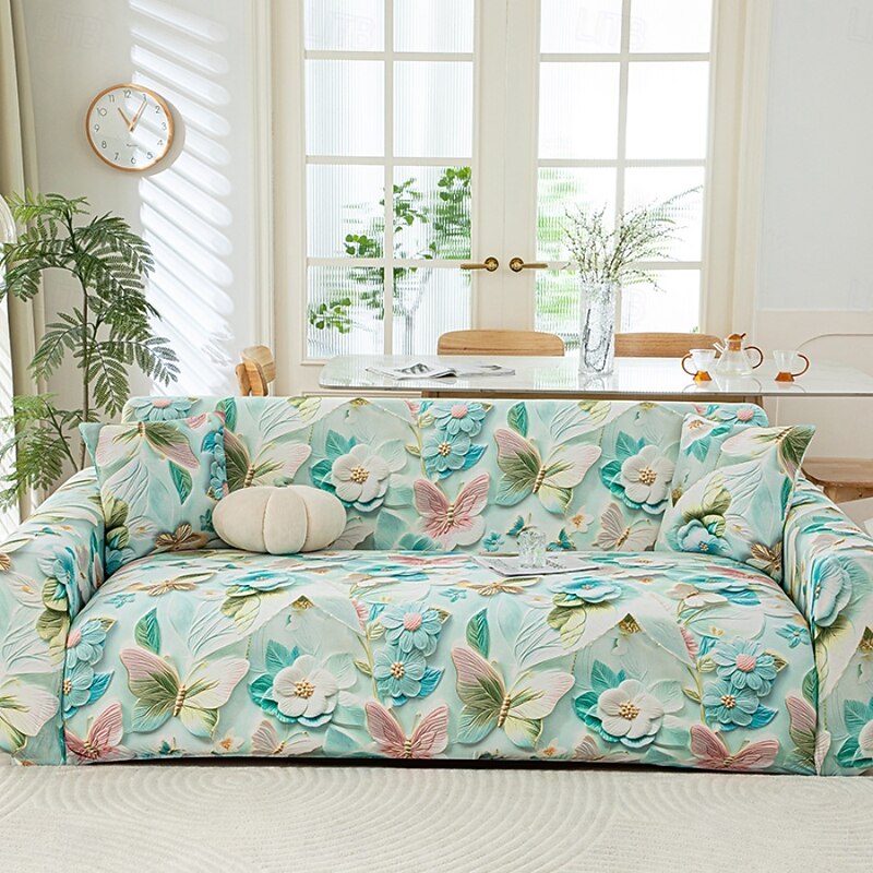 Summer Prints Cooling Sofa Seat Covers Universal L Shaped Chaise Longue Sofa Slipcovers 1/2/3/4 Seater Ice Silk Cool Stretch Couch Cover