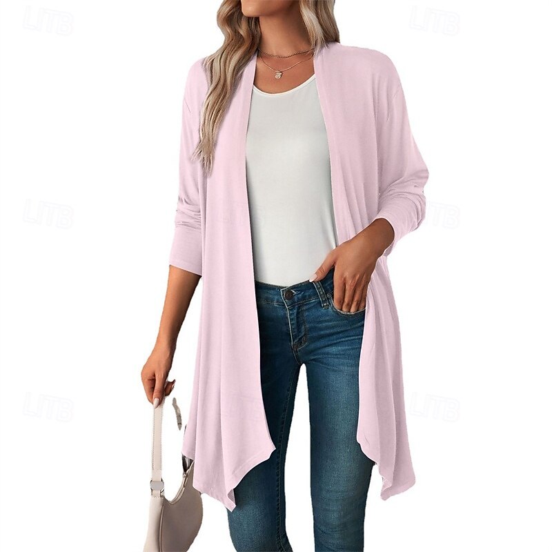 Women's Coat Warm Comfortable Irregular Hem Fashion Outdoor Plain Going out Weekend Cardigan Long Collarless Regular Fit Long Sleeve Outerwear Black White Pink Fall Winter3