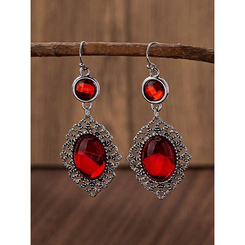 Vintage Green Gem Dangle Earrings - Silver - Tone Filigree Drop Earrings for Women3