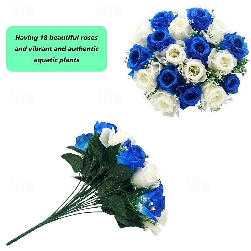 Artificial Rose Bouquet with 18 Roses and Small Flowers, Handheld Floral Arrangement for Home Decor, Festivals, and Wedding Bouquets4