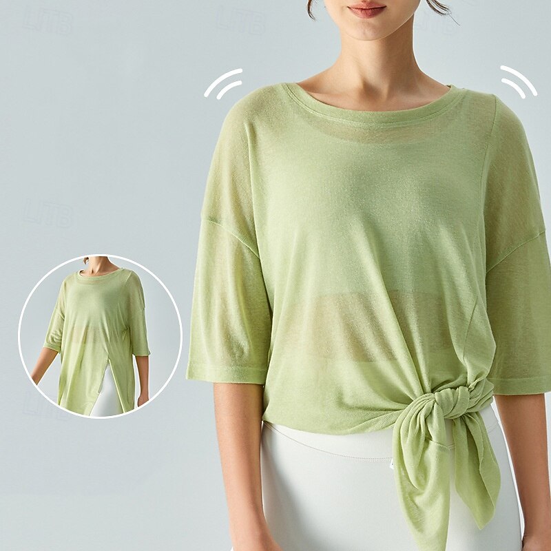 Women's Sports shirts Crew Neckline Skin Friendly Softness Breathable Loose Short Sleeve Sports Solid Color Top For Pilates Dance Yoga Activewear