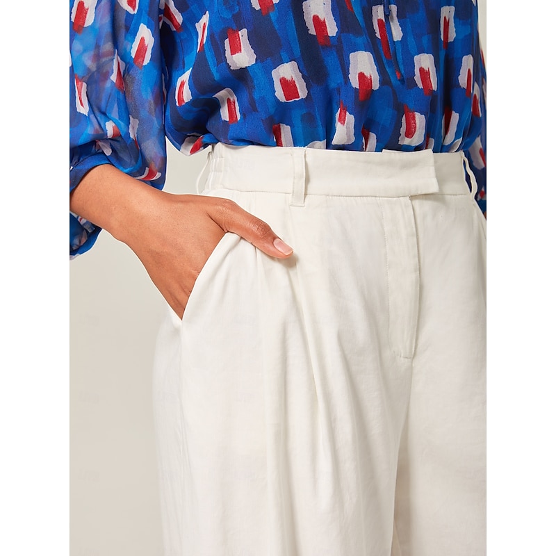 Breathable Linen Off-White Wide-Leg Pants3