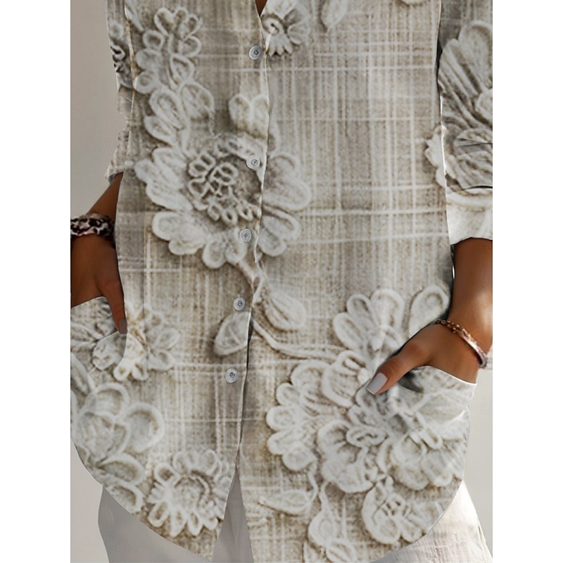 Women's Shirt Floral Active Daily Stylish Long Sleeve Shirt Collar Regular Tops Daily Holiday Buttons Print Apricot Spring Fall3