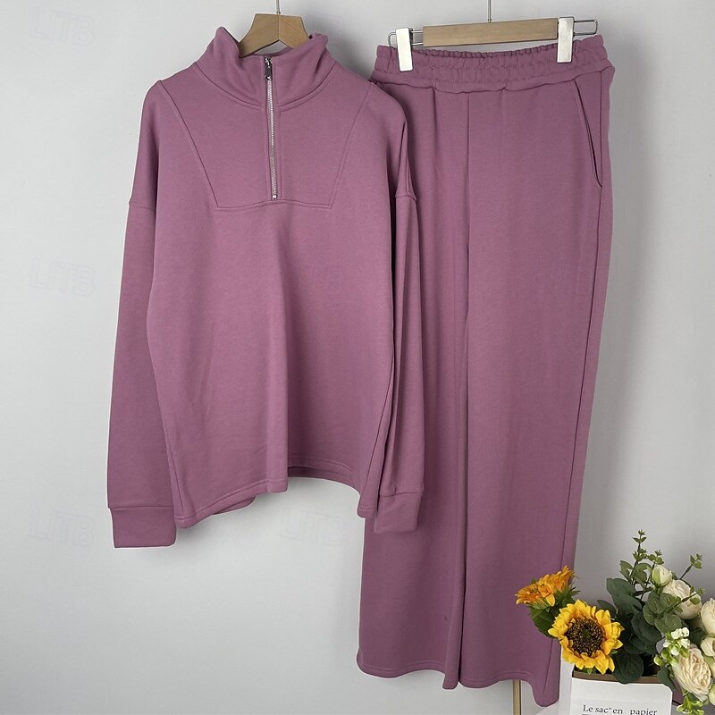 Women's Tracksuit Sweatsuit Activewear Set Pocket Solid Colored Clothing Suit Fall Black Ivory Gym Workout Sports Thermal Warm Windproof Soft Long Sleeve Sport Activewear Micro-elastic Regular Fit3