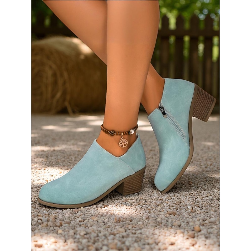 Women's Faux Leather Chunky Heel Ankle Booties – Vintage Slip-On Boots for Fall Outfits, Farm Days and Country Walks3