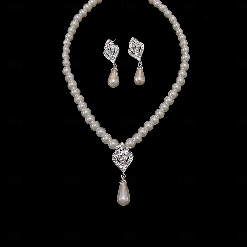 Bridal Jewelry Sets 1 set Imitation Pearl Rhinestone Earrings Necklace Women's Stylish Trendy Sweet Jewelry Set For Wedding Special Occasion Party Evening Wear2