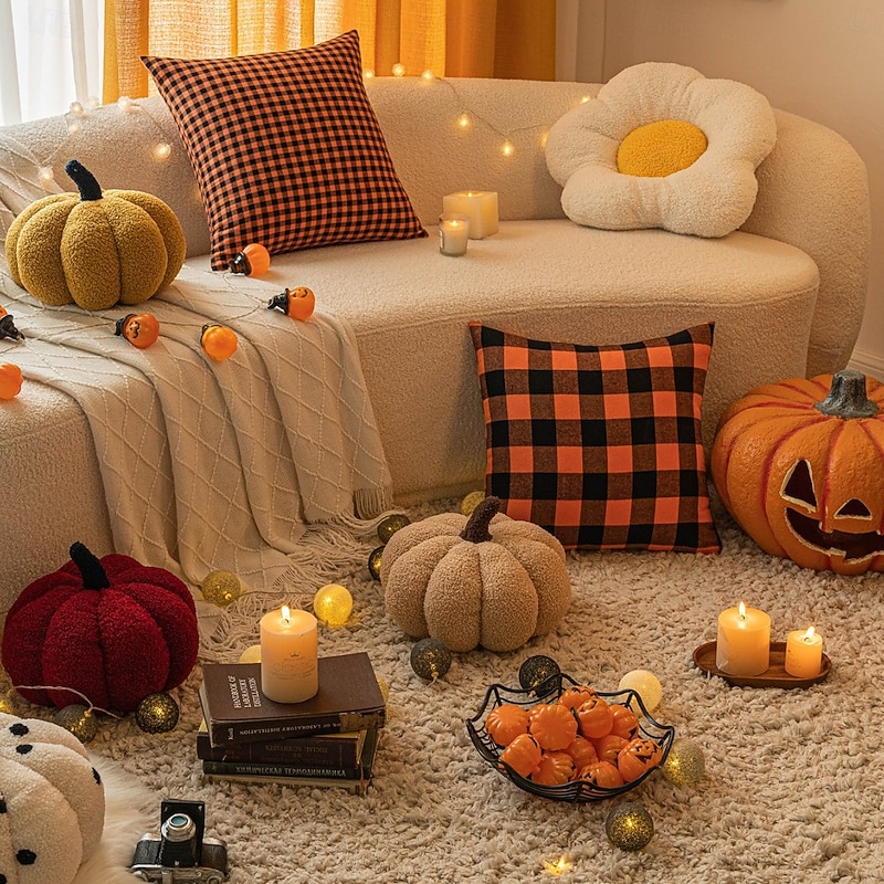 Halloween Pumpkin Pillow Cover - Festive Cushion Cover for Living Room Sofa, Holiday Atmosphere Decoration, Pumpkin-Themed Pillowcase