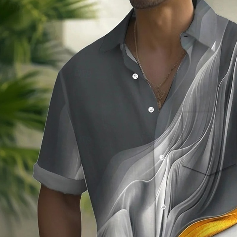 Men's Gradient Waves Shirt Summer Shirt Button Up Shirt Short Sleeve Fashion Casual Outdoor Vacation Dailywear Summer Spring Turndown 3D Print Collared Shirts Front One Pocket Blue Purple Green Khaki2