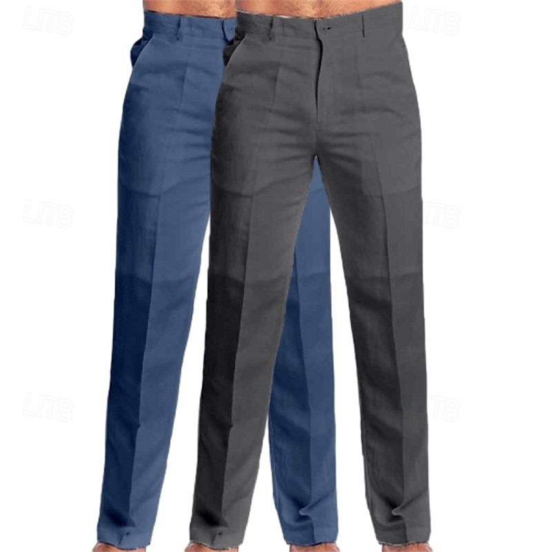 Men's Dress Pants Linen Pants Trousers Summer Pants Beach Pants Straight Leg Plain Comfort Full Length Outdoor Casual Daily Streetwear Stylish White+Dark Gray White+Navy Blue4