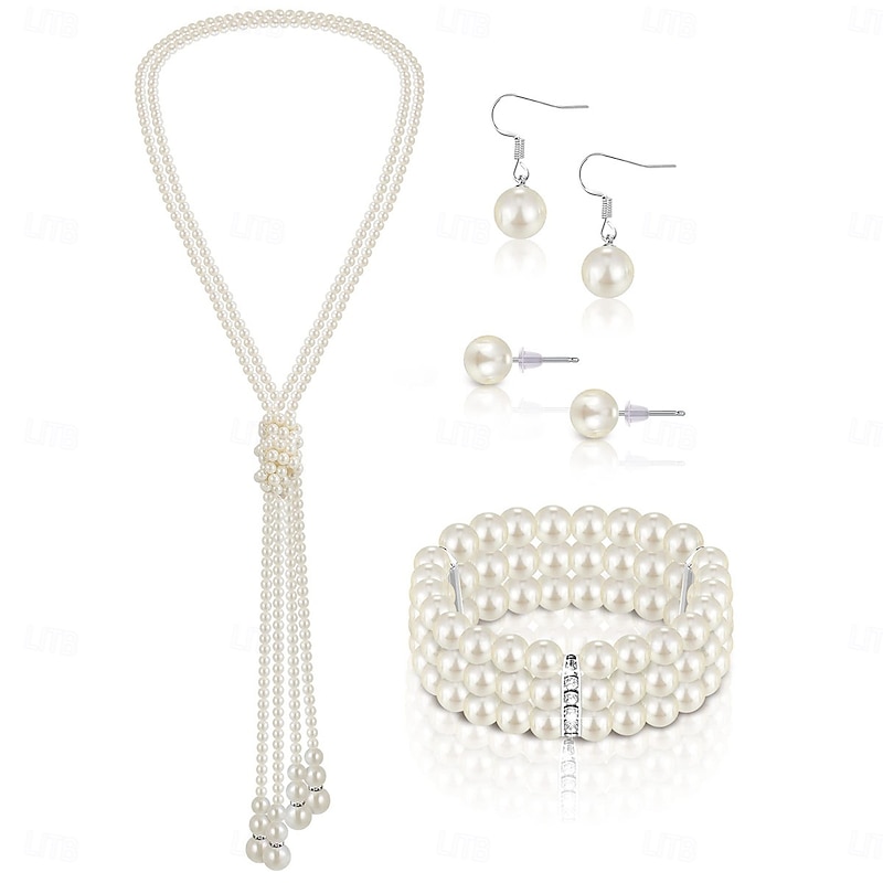 Bridal Jewelry Sets One-piece Suit Pearl 1 Bracelet Earrings Necklace Women's Stylish Luxury Cute Joy Jewelry Set For Party Evening Wear