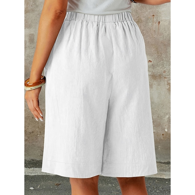 Women's Chinos Shorts Fashion Streetwear Basic Knee Length High Waist Plain Pocket Elastic Waistband Comfy Soft Comfortable Micro-elastic Outdoor Street Dark-Gray Navy Black White Summer Spring Loose3