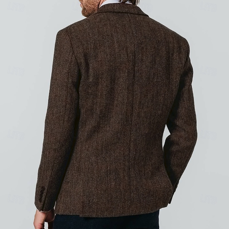 Men's Tweed Blazer Herringbone Blazer Jacket Brown Retro Vintage Classic Standard Fit Single Breasted Two-buttons3