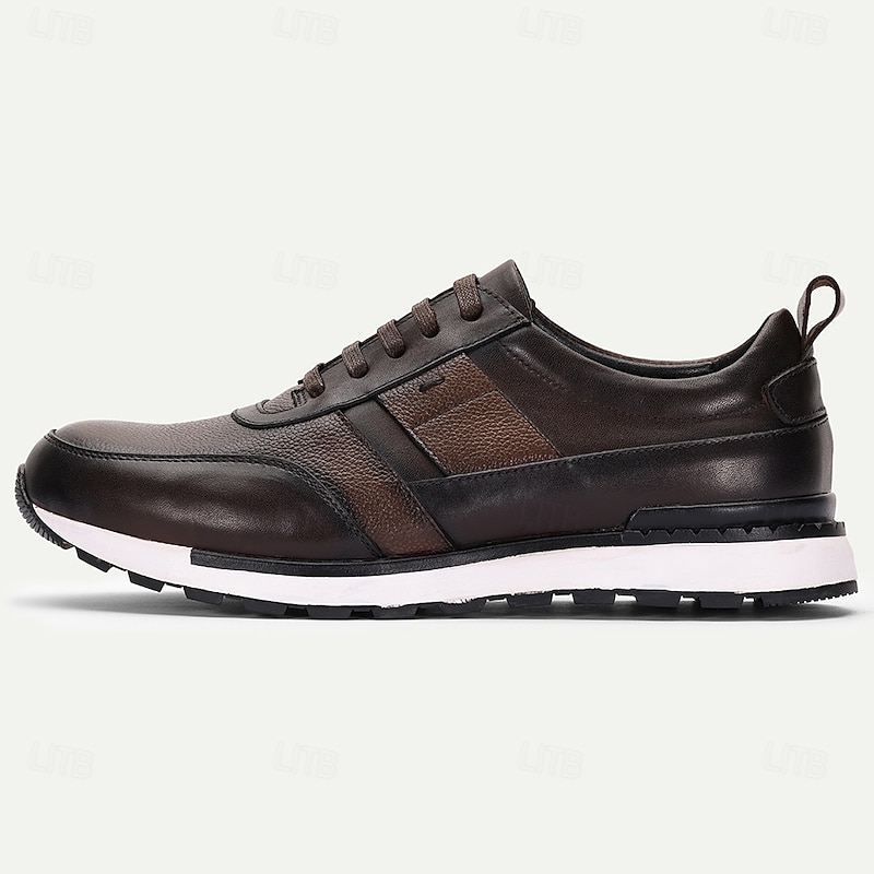 Men's Premium Cowhide Leather Casual Shoes, Dual-Tone Lace-Up Design with Sporty Sole, Perfect for Business Casual, Travel and City Walking3