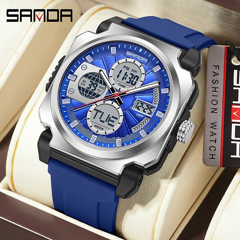 SANDA 3377 Leisure Dual Display Men's Watch Sports Multi Functional Waterproof Luminous Fashion Quartz Watches2