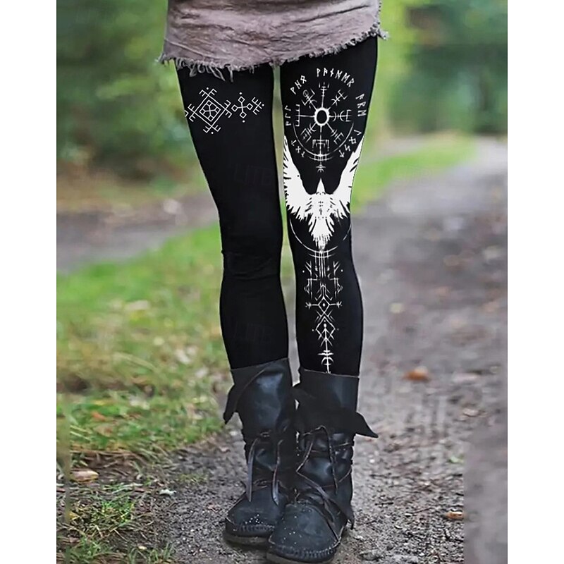 Women's Slacks Leggings Cozy Leggings Streetwear Casual Full Length Natural Flower Elastic Waist Print Comfy Outdoor Comfortable Vacation Going out Black Grey Wine Black & White White / Black Fall3