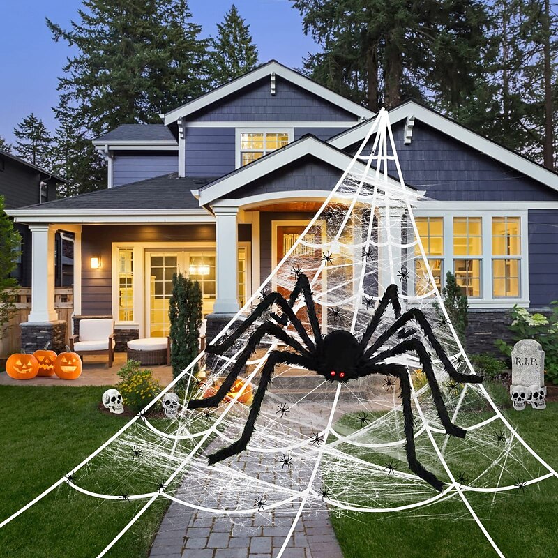 Halloween New Cobweb Triangular Web Simulation Super Plush Spider Ghost Festival Indoor and Outdoor Decoration Props2