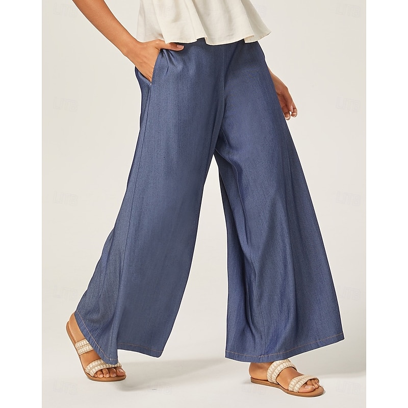 Tencel Denim Wide-Leg Pants