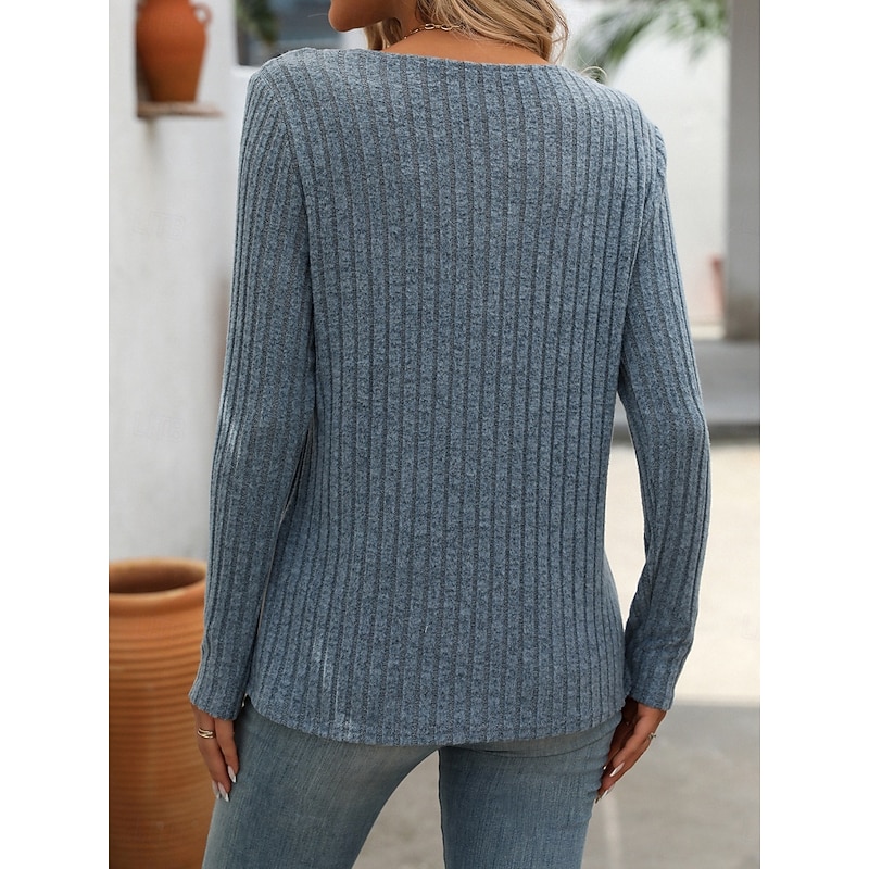 Women's Blouse Solid Color Stylish Casual Long Sleeve V Neck Regular Tops Daily Buttons Black Wine Blue Light Purple Apricot Summer Spring Fall3