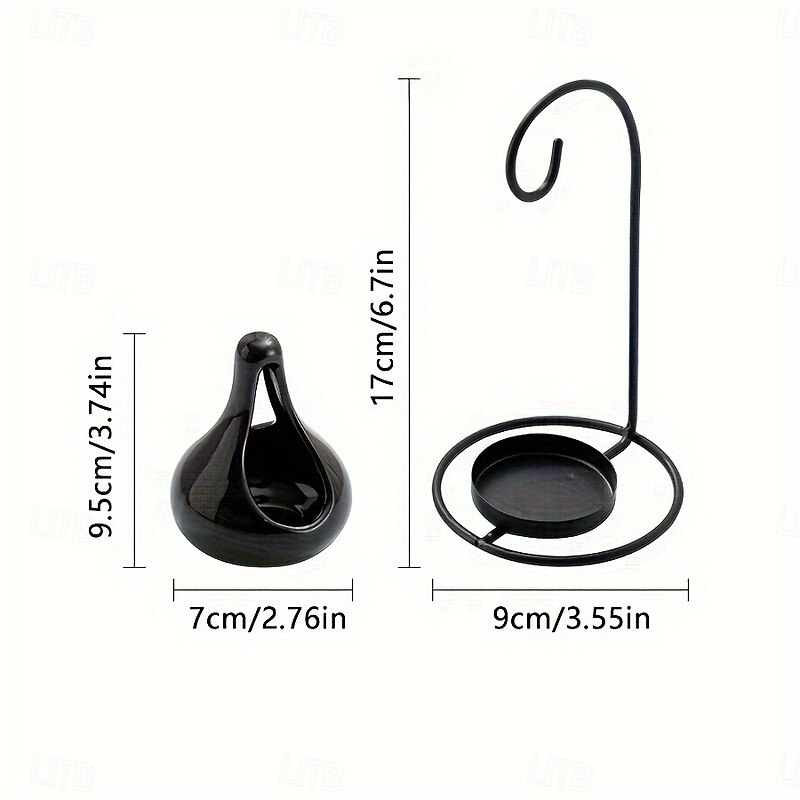 1pc Black Hanging Stove - Creative Aromatherapy Essential Oil & Wax Warmer with Glossy Finish No Electricity Needed Home Decor Candle Lamp for Relaxation Candle Holder  Sleek Lamp  Artistic Lamp3