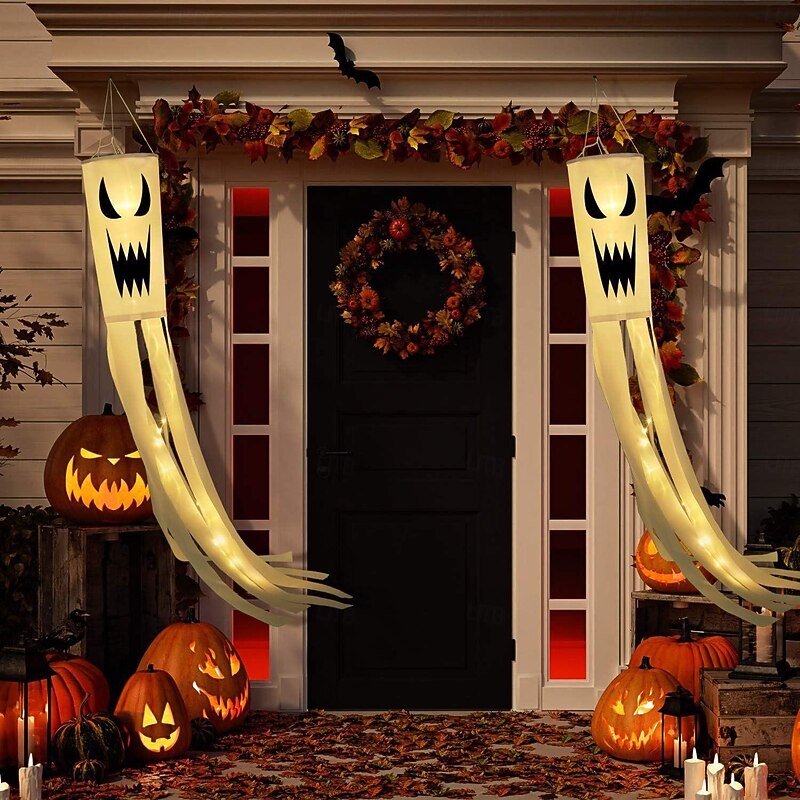Halloween Windsock Flag 39 Inch Spooky Cartoon Flag Wind Socks Pumpkin Bat Ghost Monster Outdoor Hanging Decoration for Home Yard Patio Lawn Garden Tree Party Decoration
