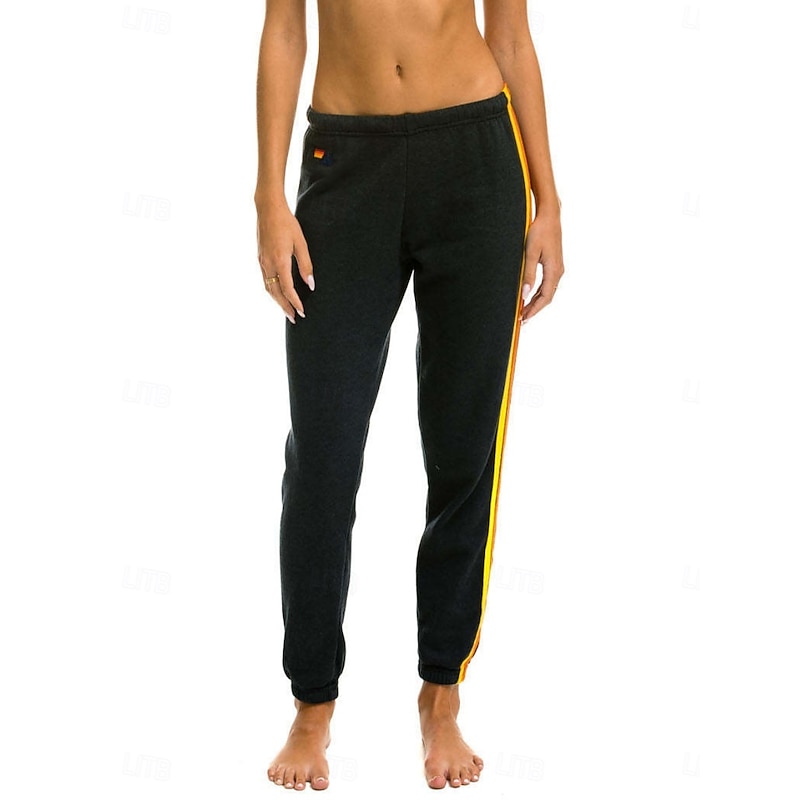 Women's Sweatpants Chinos Vacation Fashion Streetwear Full Length High Waist Striped Patchwork Elastic Waistband Comfy Soft Comfortable Stretchy Outdoor Vacation Street Black Dark Blue Gray Summer2