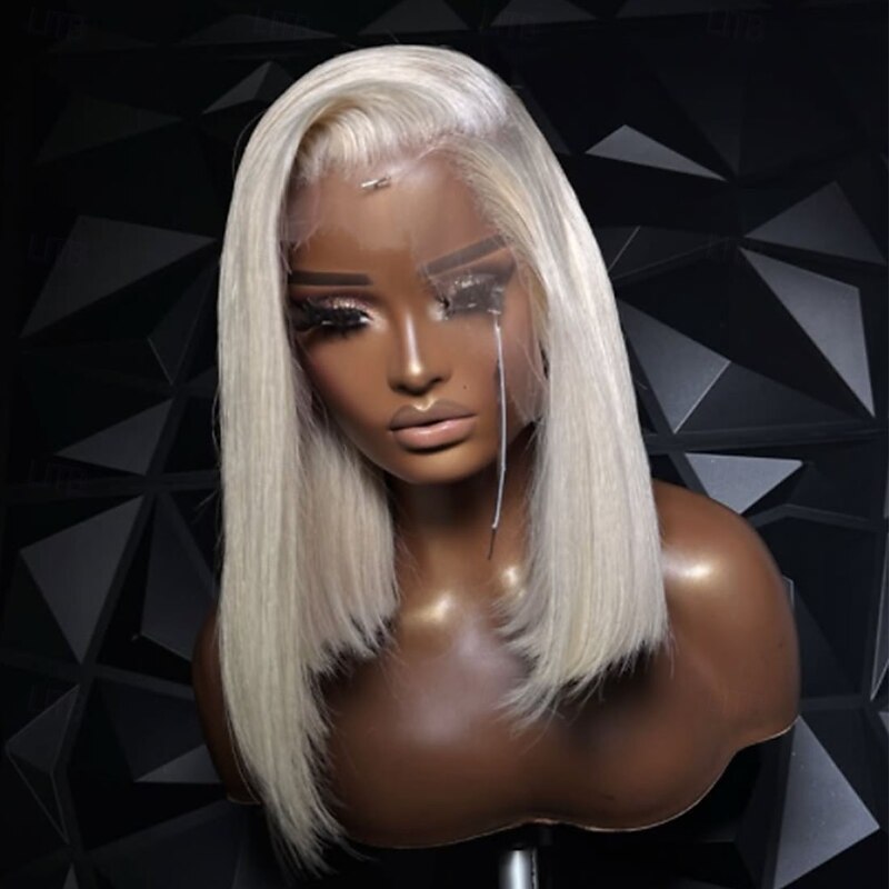 Brazilian Hair Wavy 100% Virgin Hair Glueless 5x5 Lace Closure Wigs Short Bob Ash Blonde 13x4 Lace Front Wig Awith Baby Hair Natural Hairline Pre-Plucked For Women2