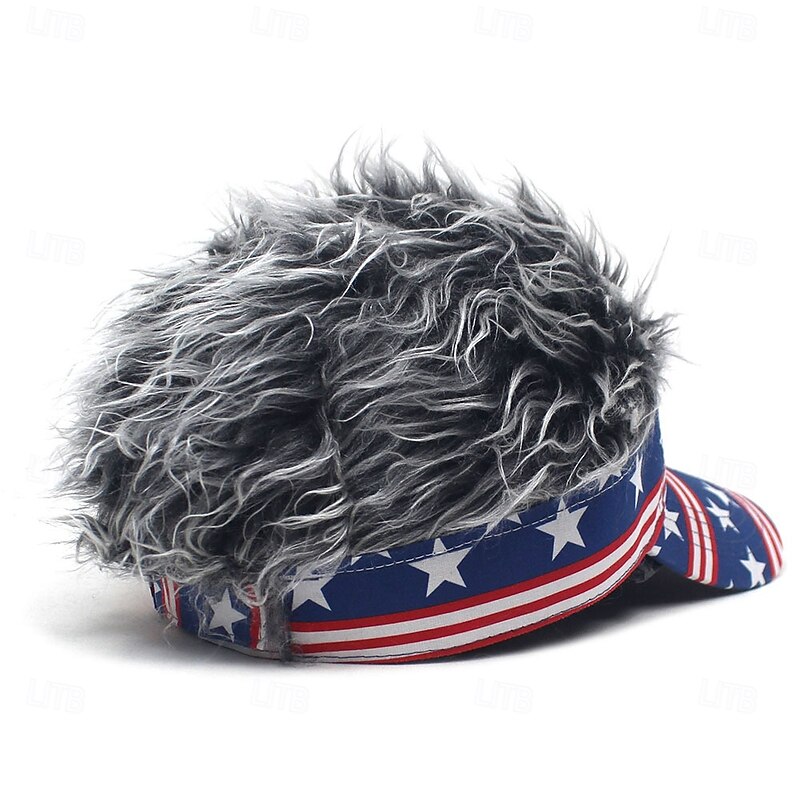 Men's Visor Hat with Spiked Wigs Fake Hair Visor Wig Men Sun Hat Baseball Cap Wig Hat Coffee Gray Polyester / Cotton Blend Print Fashion Casual Daily Independence Day American Flag Adjustable4