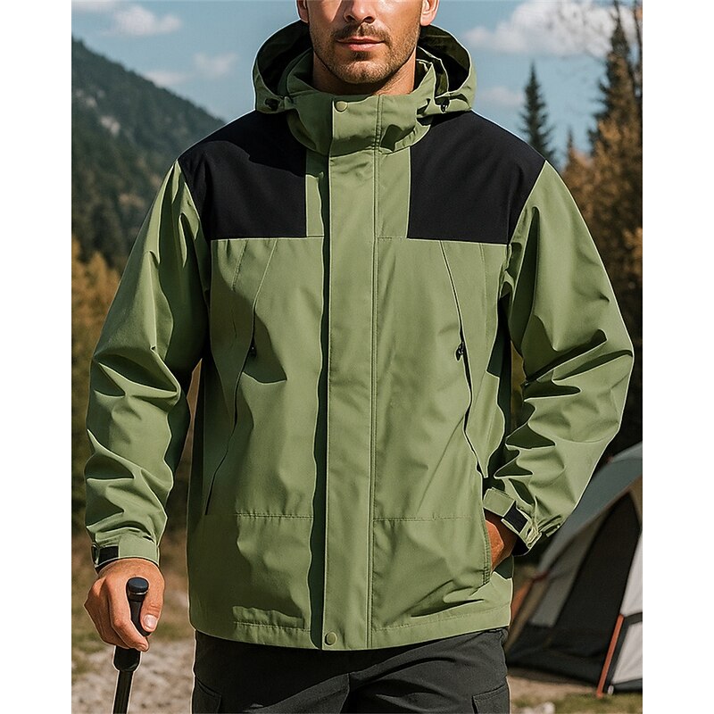 Men's Outdoor Jacket Hiking Jacket Outdoor Waterproof Windproof Breathable Quick Dry Hiking Outfits Hiking Clothes Spring Autumn / Fall Jacket Tennis Golf Running Solid Color Black Ivory Brown