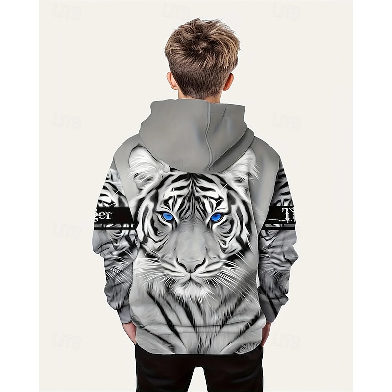 Boys' 3D Animal Tiger Hoodie Long Sleeve Spring Fall Fashion Streetwear Kids 4-12 Years Hooded Outdoor Casual Daily Regular Fit2
