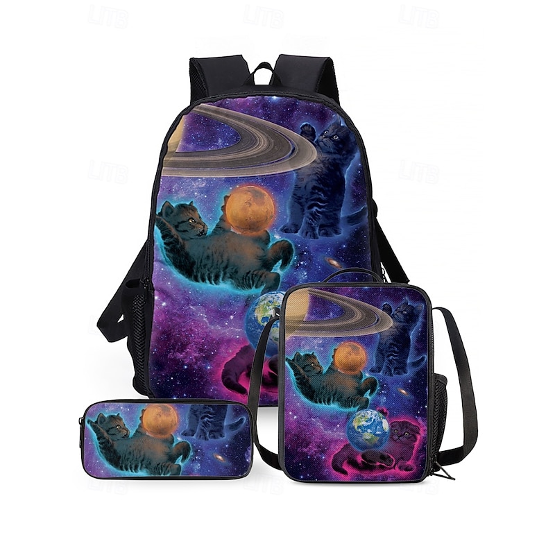 Kids' Fun Cat Print Backpack Set with Pencil Case and Lunch Bag – Colorful, Playful Design for School, Travel and Everyday Use Vincent Hie