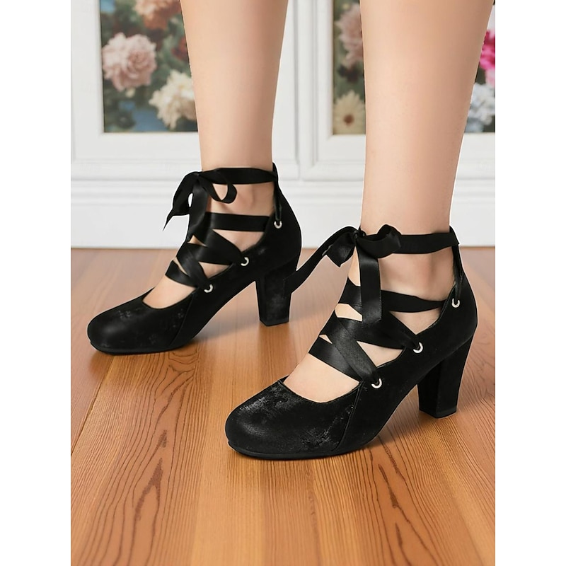 Women's 1920s Vintage Gatsby Green Satin Lace-Up Heeled Mary Jane Shoes-Retro-Inspired Chunky Heel Shoes for Tea Parties or Vintage Gatsby Outfits4