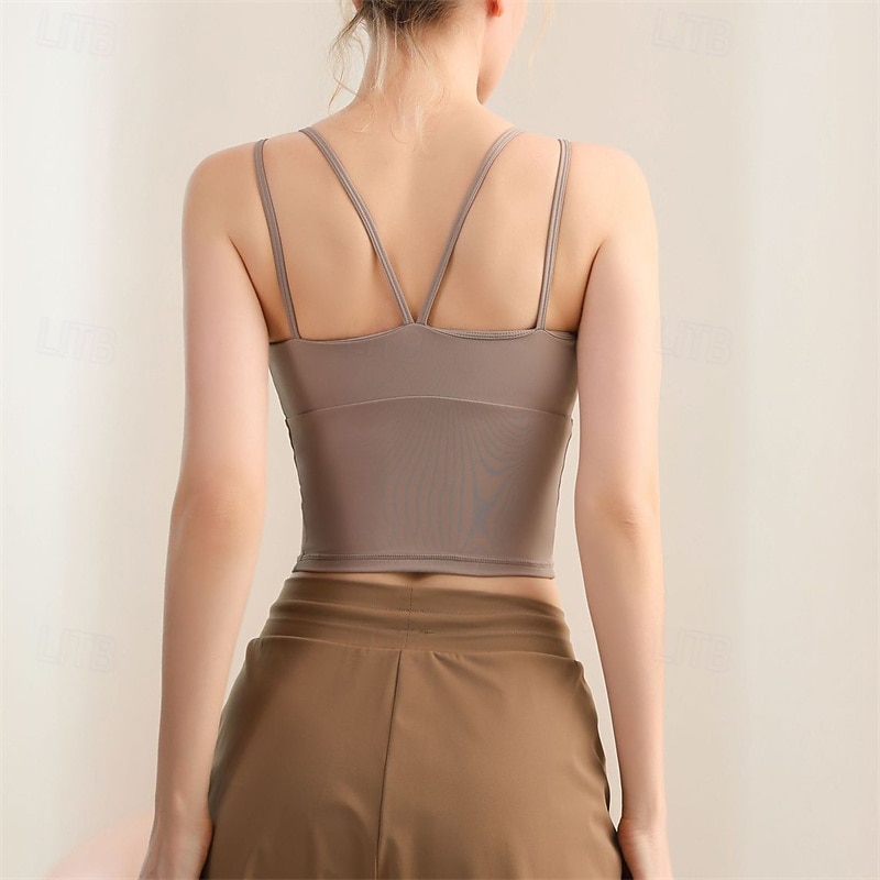 Women's Yoga Bra Pilates Bra Sports Vest Bra Top Breathable Sweat-absorbent Wireless With pads Solid / Plain Color Sport Activewear Black White Gym Zumba Running3