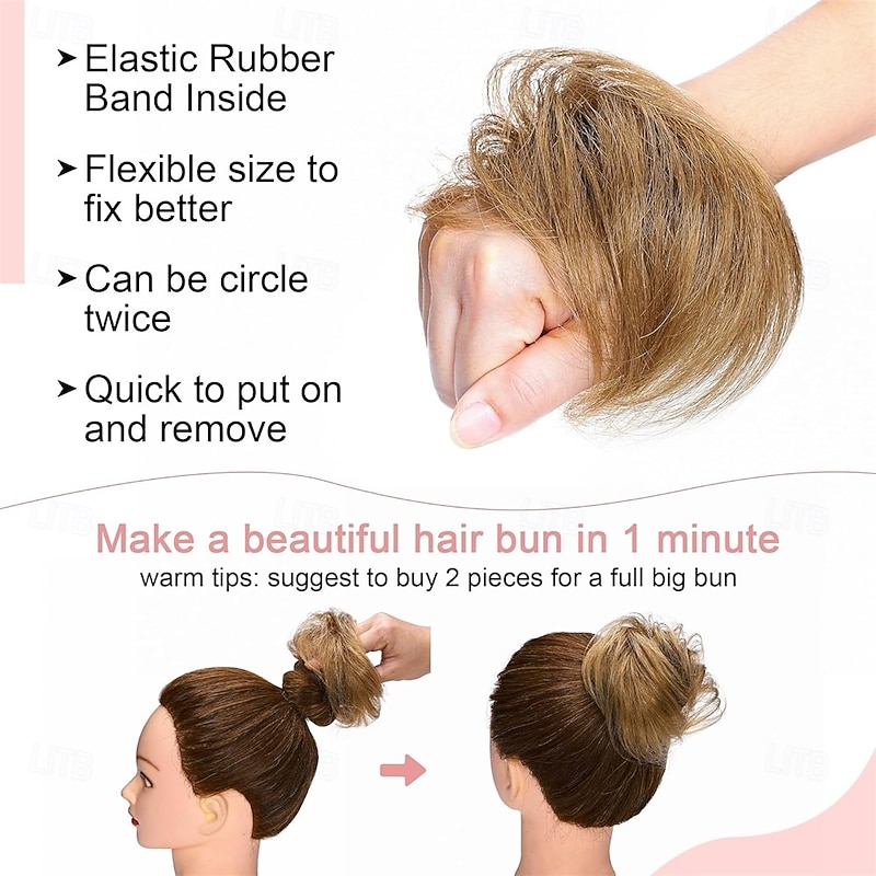 Messy Bun Hairpieces Real Scrunchies Natural Wavy Smoothed Updo Donut Chignon Ponytail Extensions for Women Girls-#12 Golden Brown4
