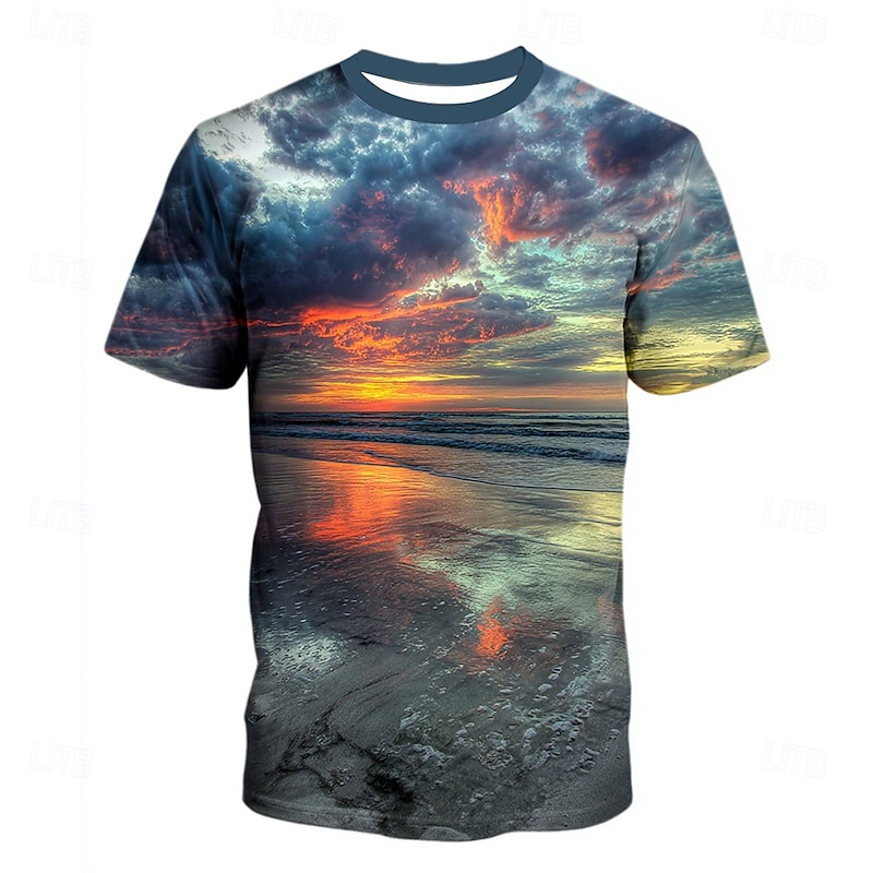 Men's Optical Illusion Ocean T Shirt Short Sleeve T shirt 3D Print Crew Neck Shirt Exaggerated Designer Party Street Casual Green 1# Green 2# Blue 1# Summer Spring All Seasons Clothing Apparel S M L