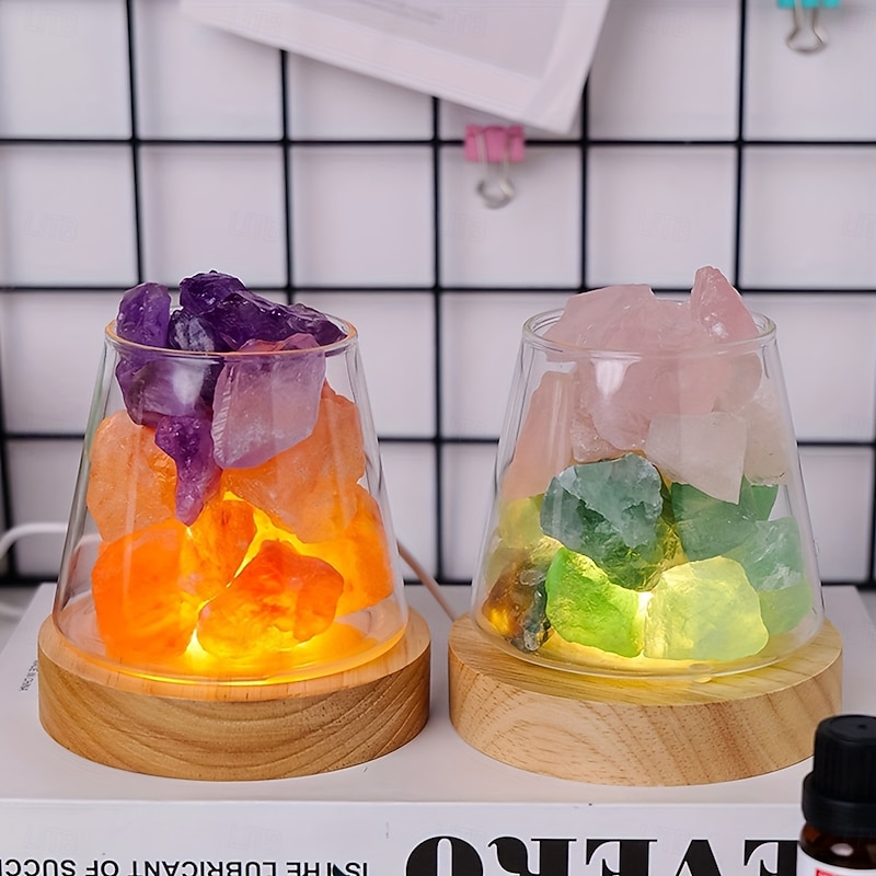 Natural Crystal Aroma Stone 1pc Diffuser - Demagnetising Bowl Lamp Ornament Home Bedroom Night Light Companion Gift - Essential Oil Not Included