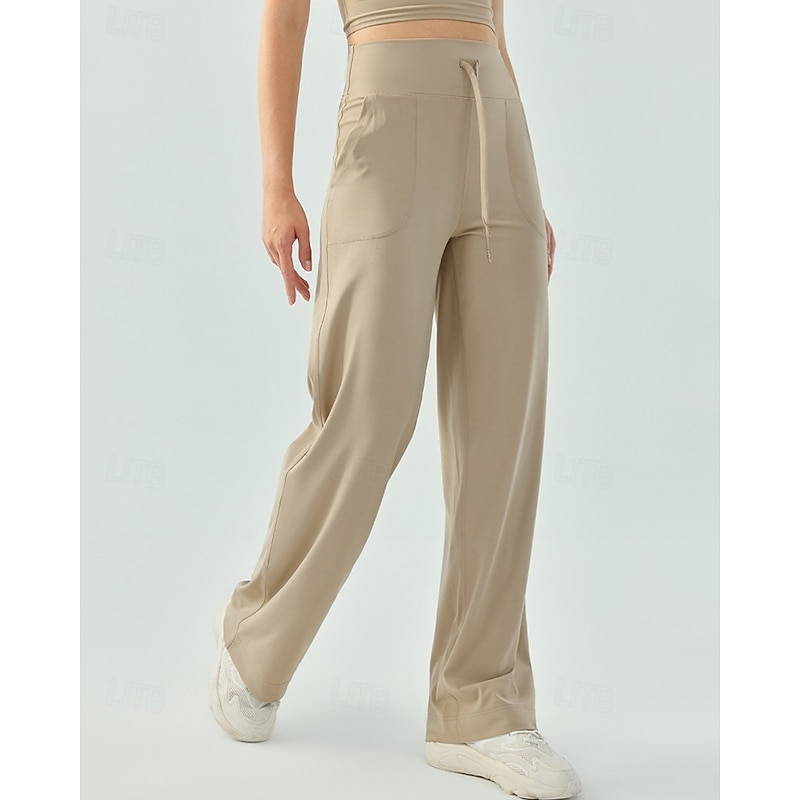 Women's fitness pants Pilates Pants Yoga Pants Drawstring with Pockets Lightweight High Waist Gym Pilates Zumba Bottoms Solid Color Black Pink Burgundy Fall Sports Activewear Micro-elastic Loose Fit3