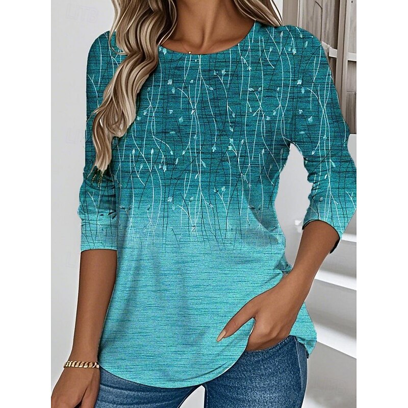 Women's T shirt Crew Neck Long Sleeve Tunic Floral Graphic Plants Vintage Stylish Classic  Regular Tops Daily Weekend Print Red Royal Blue Blue Dusty Blue Orange Fall2