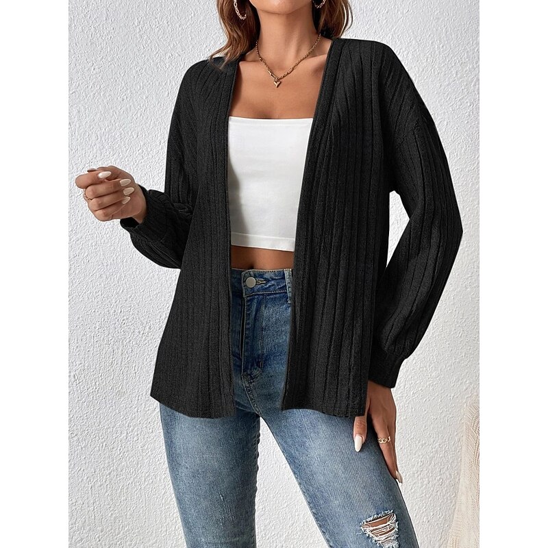 Women's Casual Jacket Breathable Comfortable Oversized Casual Plain Vacation Street Casual Daily Wear Open Front Regular Collarless Regular Fit Long Sleeve Outerwear Black Summer Spring3