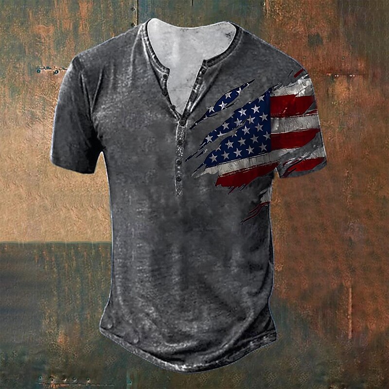Men's Graphic Prints American Flag National Flag T Shirt Henley Shirt Short Sleeve Sports Fashion Designer Outdoor Street Daily Summer Black Blue Gray Henley Henley T-Shirt4